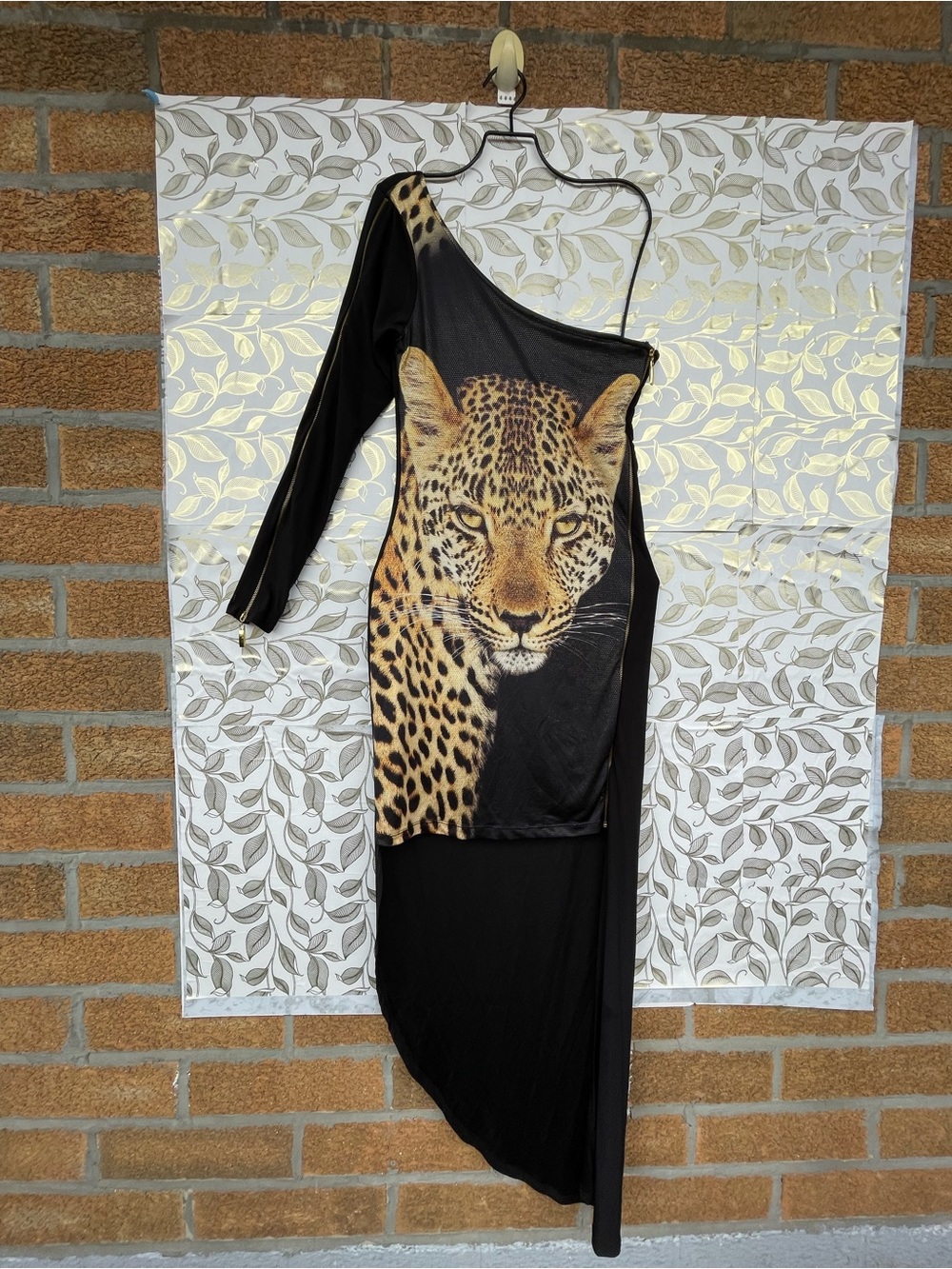 Just Cavalli Mob Wife Leopard One Shoulder Asymmetric Dress M New Italy - Picture 4 of 15